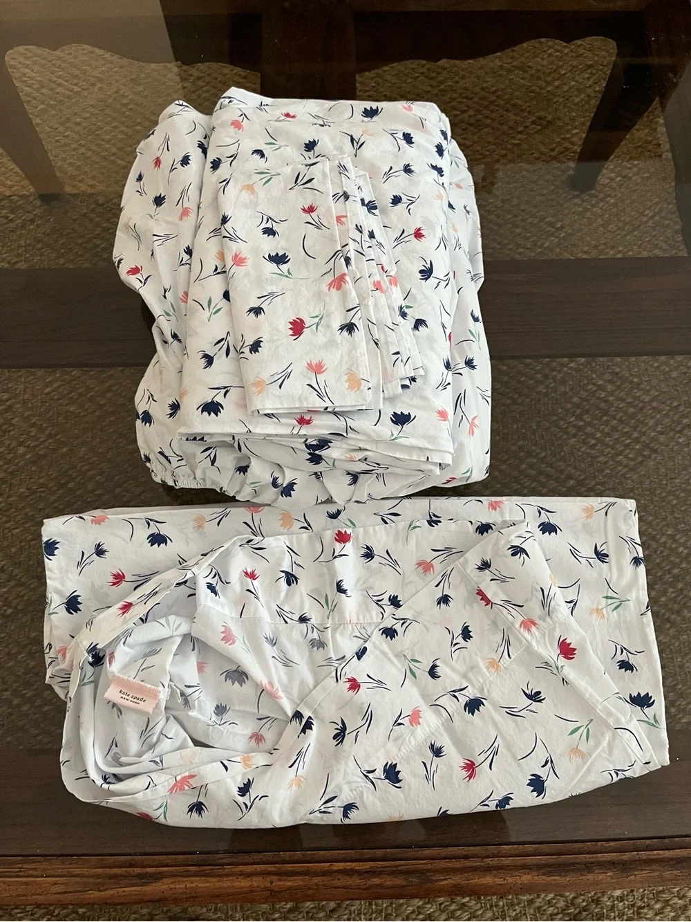 Kate spade floral pattern king size sheet set, euc